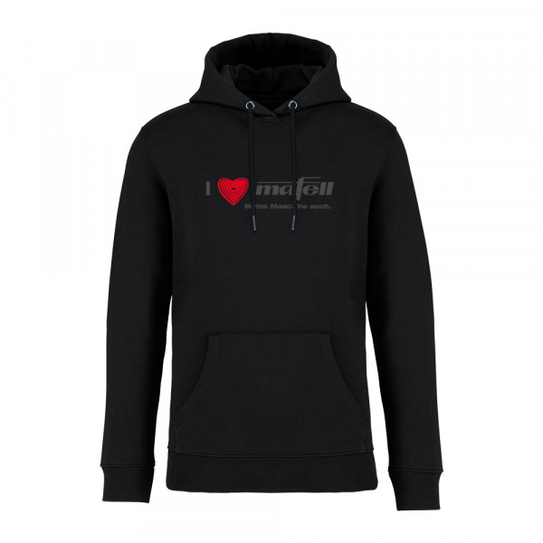MAFELL Limited Edition Hoodie I Love Mafell Frontansicht, Schwarz mit Logo auf der Brust